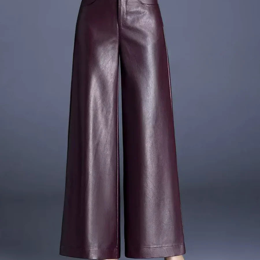 Imogen | Women's Wide Leg Leather Trouser with Button Fly