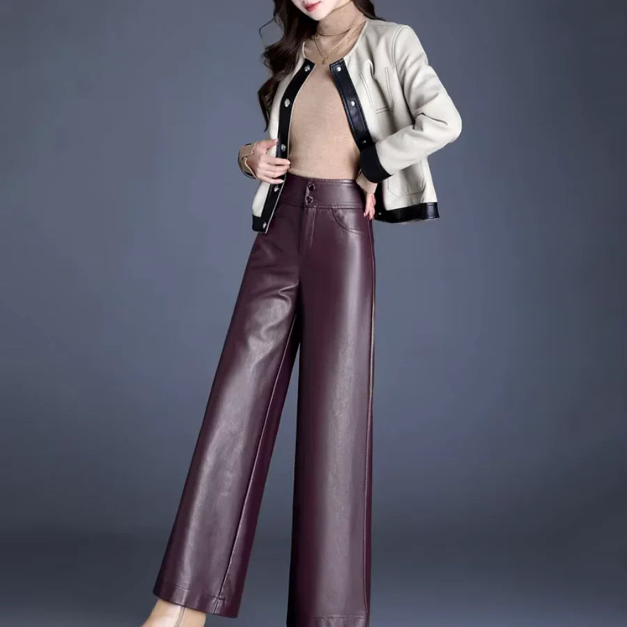 Imogen | Women's Wide Leg Leather Trouser with Button Fly