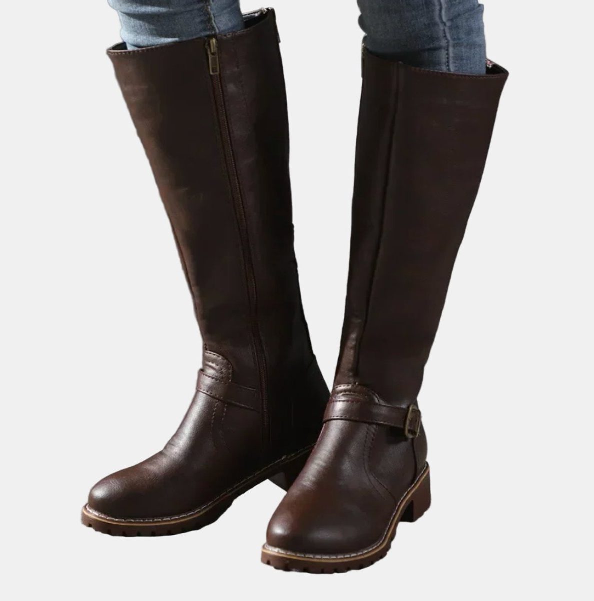 Indigo | Knee High Riding Boots with Buckle Strap for Women