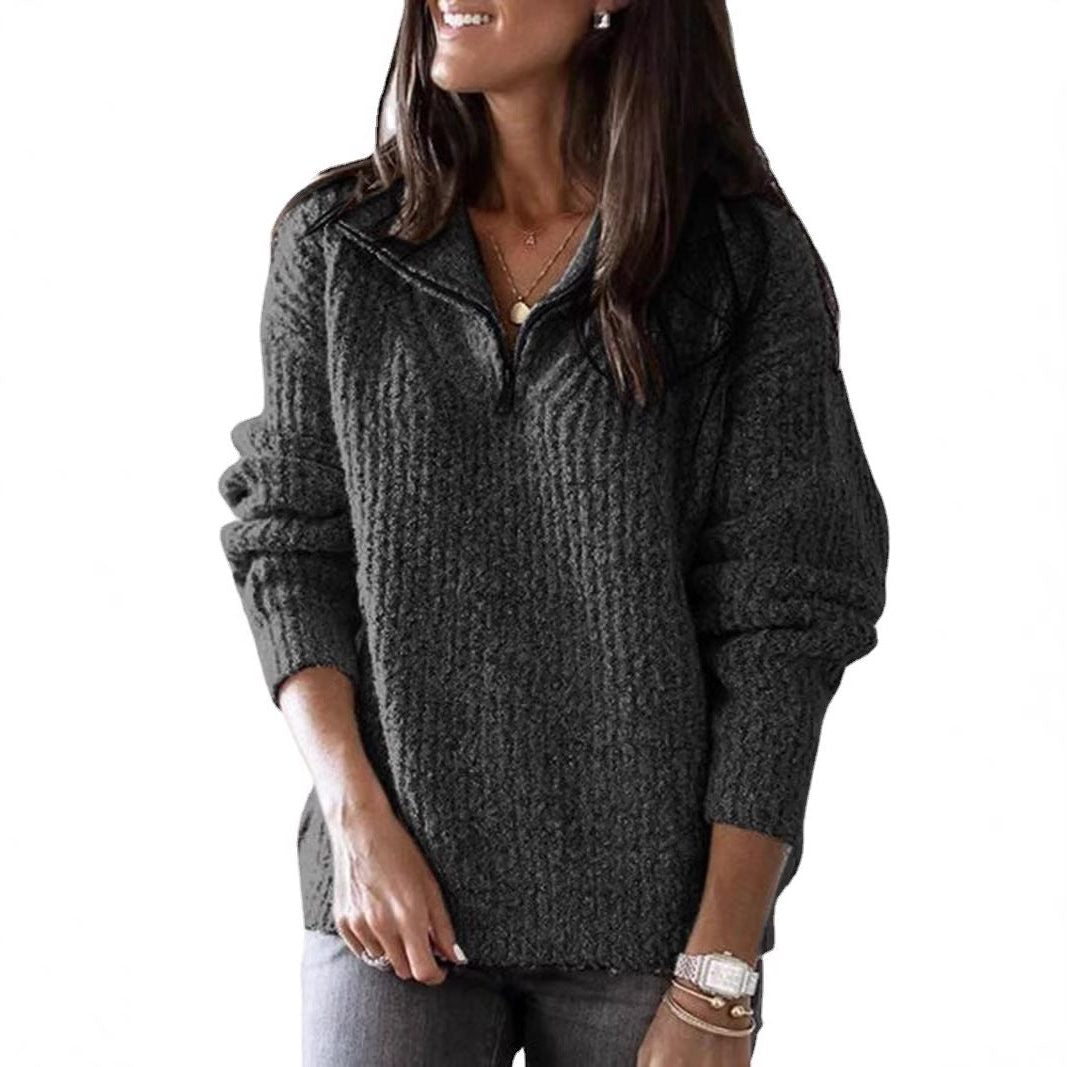 Inga | Textured Half-Zip Sweater with Stand Collar for Women