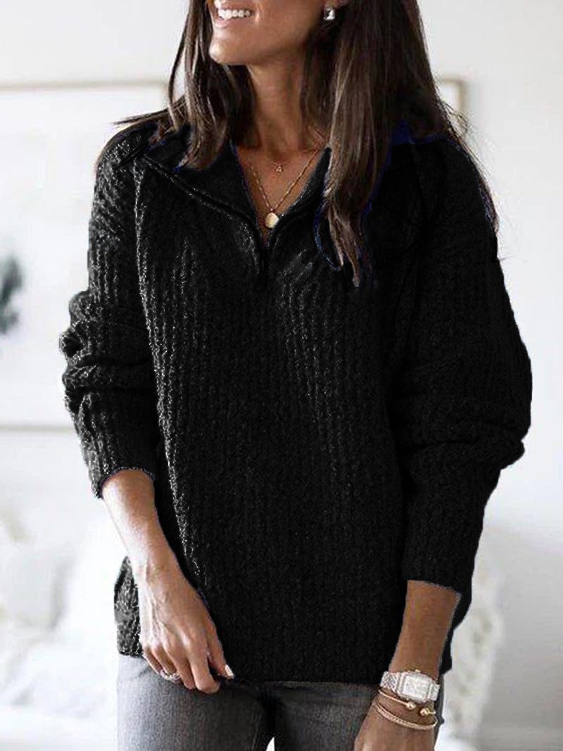Inga | Textured Half-Zip Sweater with Stand Collar for Women