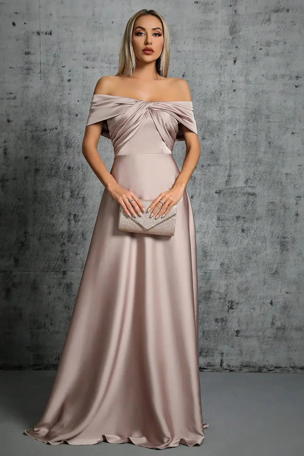 Iona | Pleated Off Shoulder Twisted Knot Evening Maxi Dress with Bodice