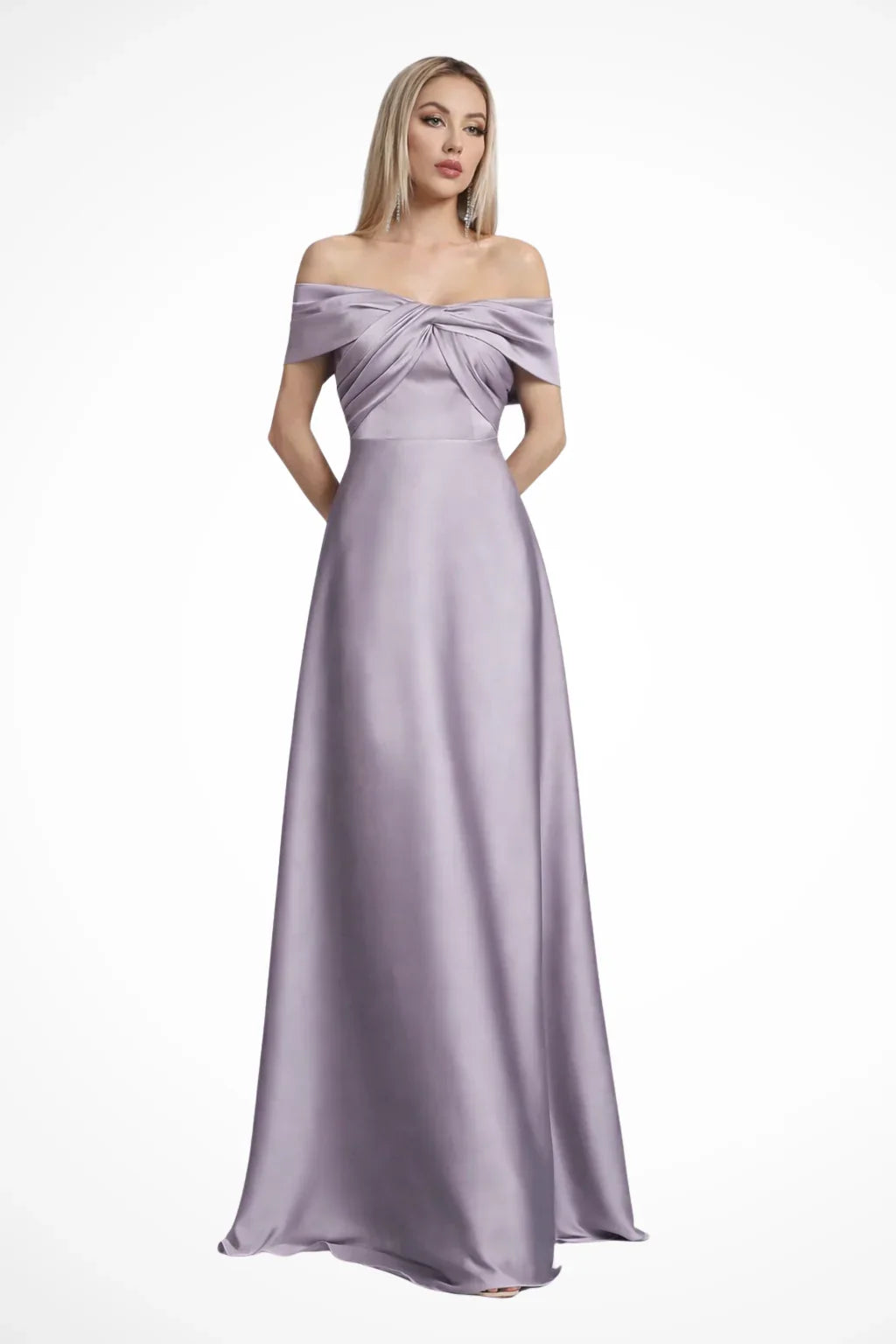 Iona | Pleated Off Shoulder Twisted Knot Evening Maxi Dress with Bodice