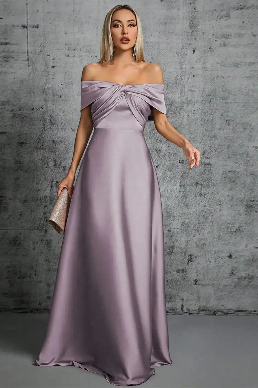 Iona | Pleated Off Shoulder Twisted Knot Evening Maxi Dress with Bodice