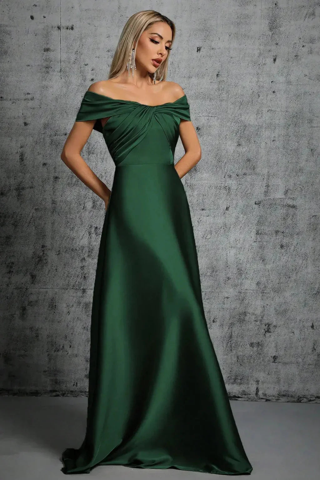 Iona | Pleated Off Shoulder Twisted Knot Evening Maxi Dress with Bodice