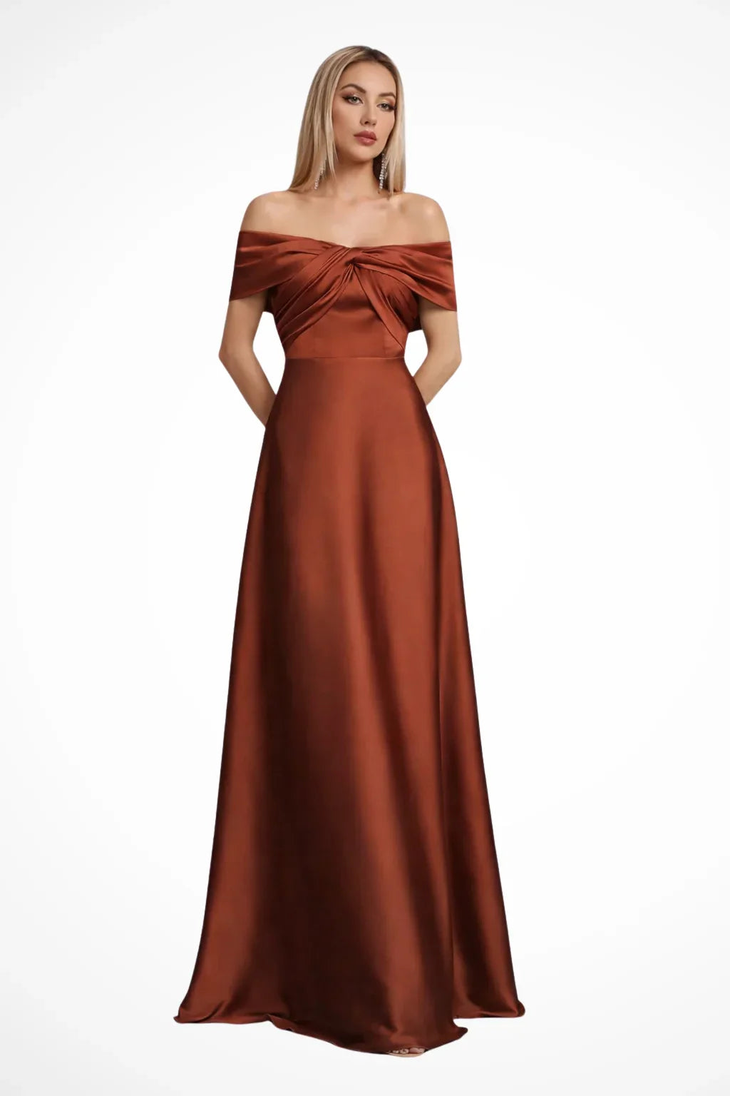 Iona | Pleated Off Shoulder Twisted Knot Evening Maxi Dress with Bodice