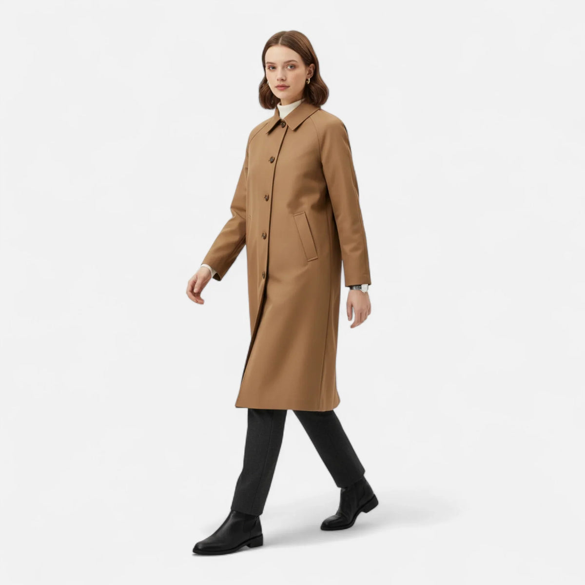 Iona | Women's Trench Coat with Belted Waist and Lapel Collar