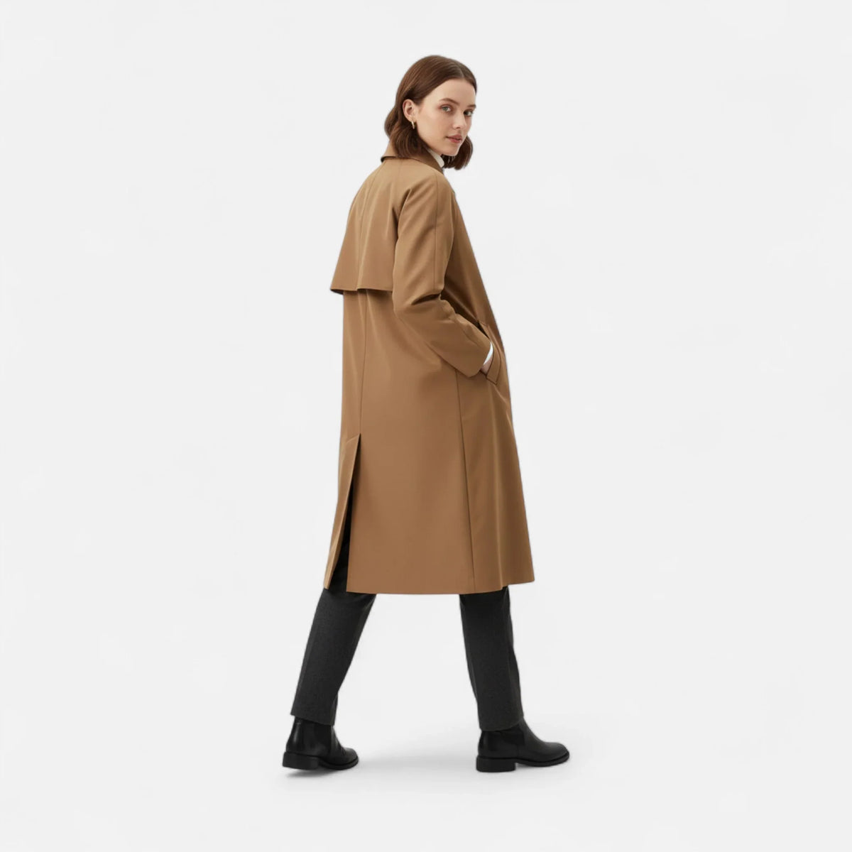 Iona | Women's Trench Coat with Belted Waist and Lapel Collar