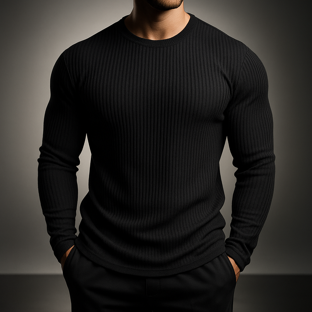 Men's Ribbed Knit Sweater, Crew Neck, Long Sleeves