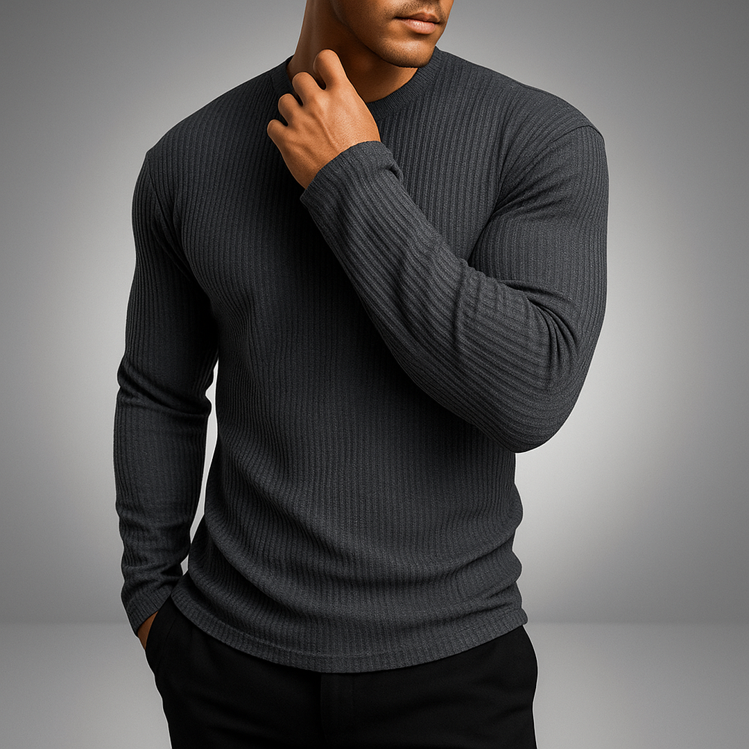 Men's Ribbed Knit Sweater, Crew Neck, Long Sleeves