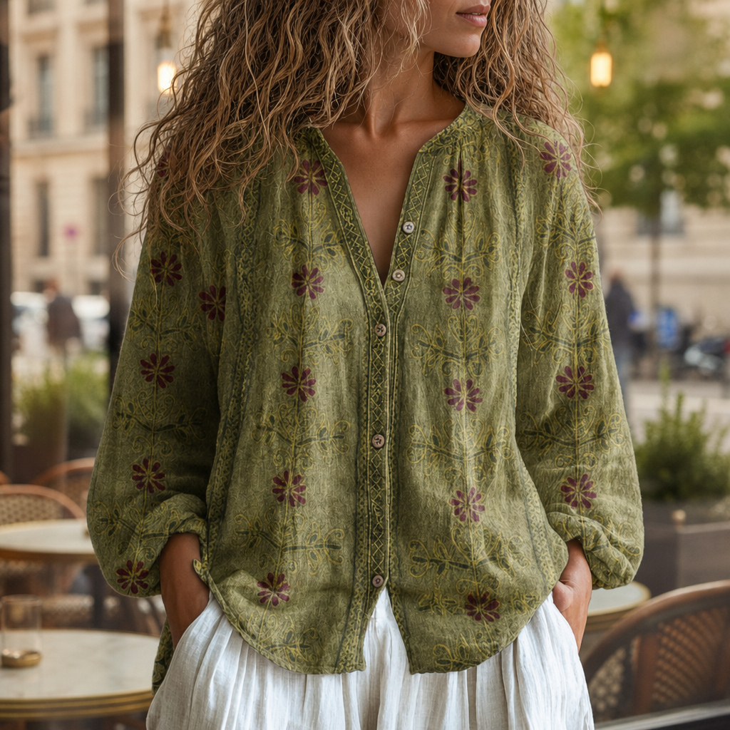 Ios Vintage Leaf Print Blouse