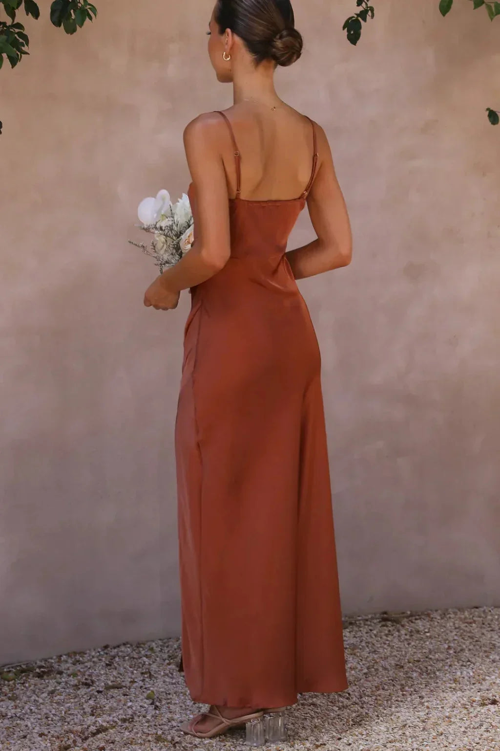 Isabelle | Women's Square Neck Side Slit Evening Maxi Dress with Spaghetti Straps