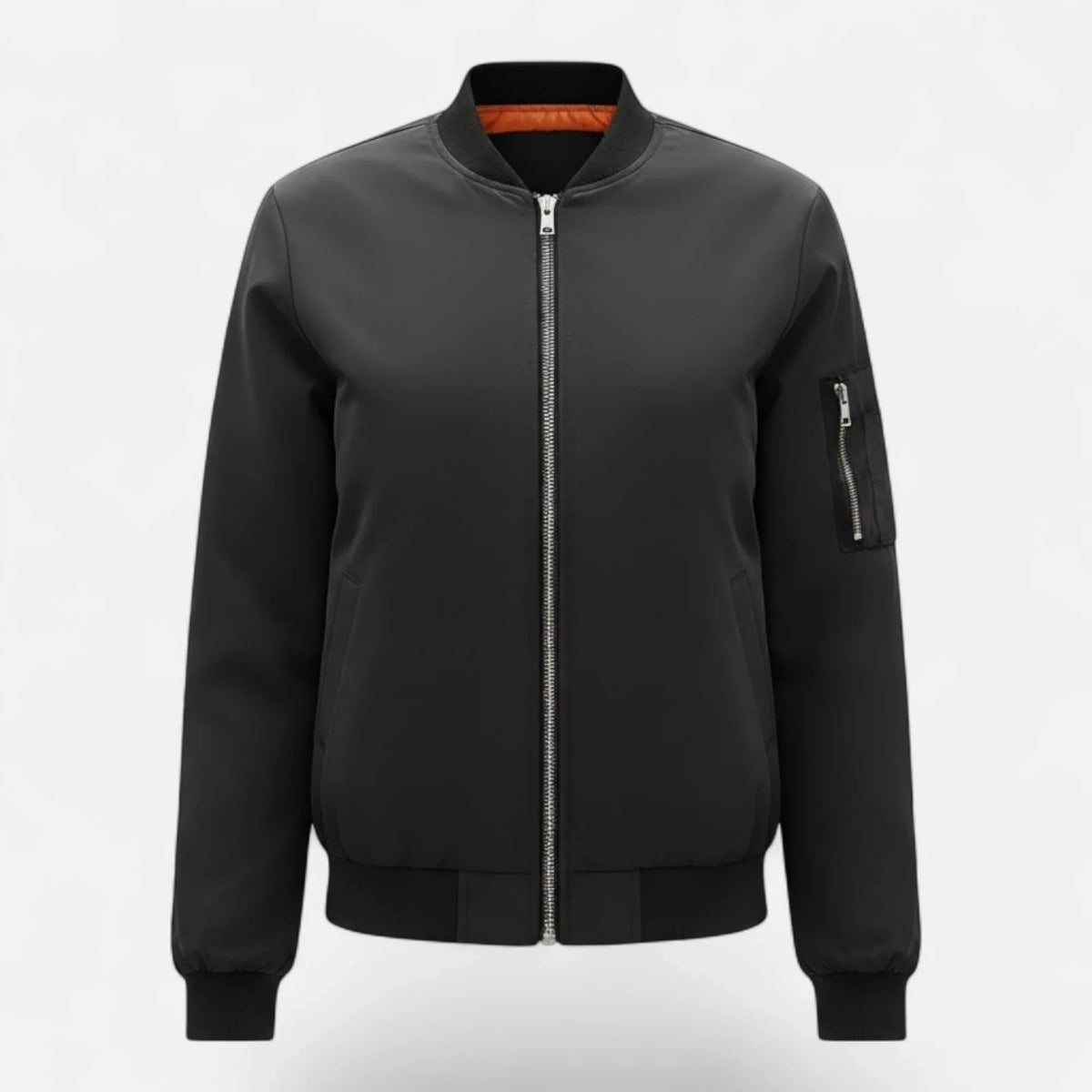 Isabelle | Women's Zip Up Bomber Jacket with Ribbed Cuffs and Zippered Pocket