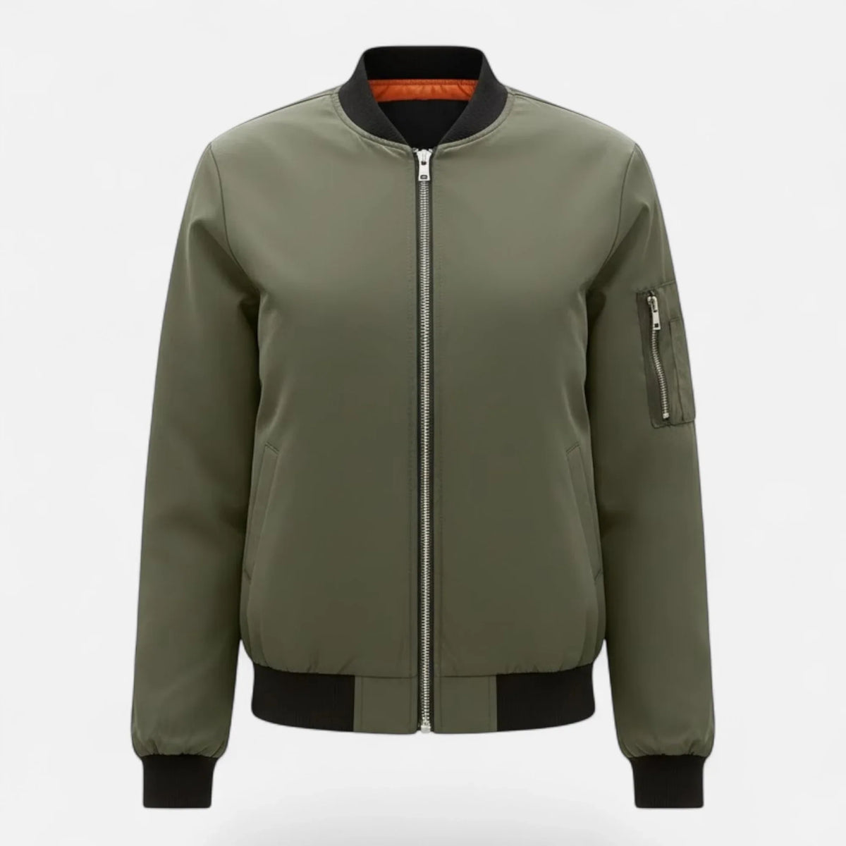Isabelle | Women's Zip Up Bomber Jacket with Ribbed Cuffs and Zippered Pocket