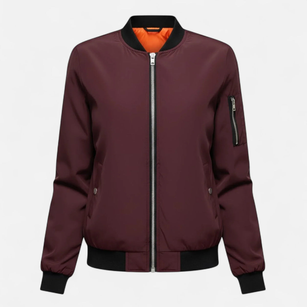 Isabelle | Women's Zip Up Bomber Jacket with Ribbed Cuffs and Zippered Pocket