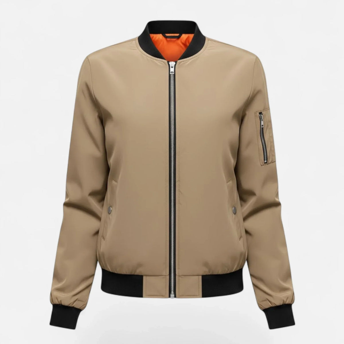 Isabelle | Women's Zip Up Bomber Jacket with Ribbed Cuffs and Zippered Pocket