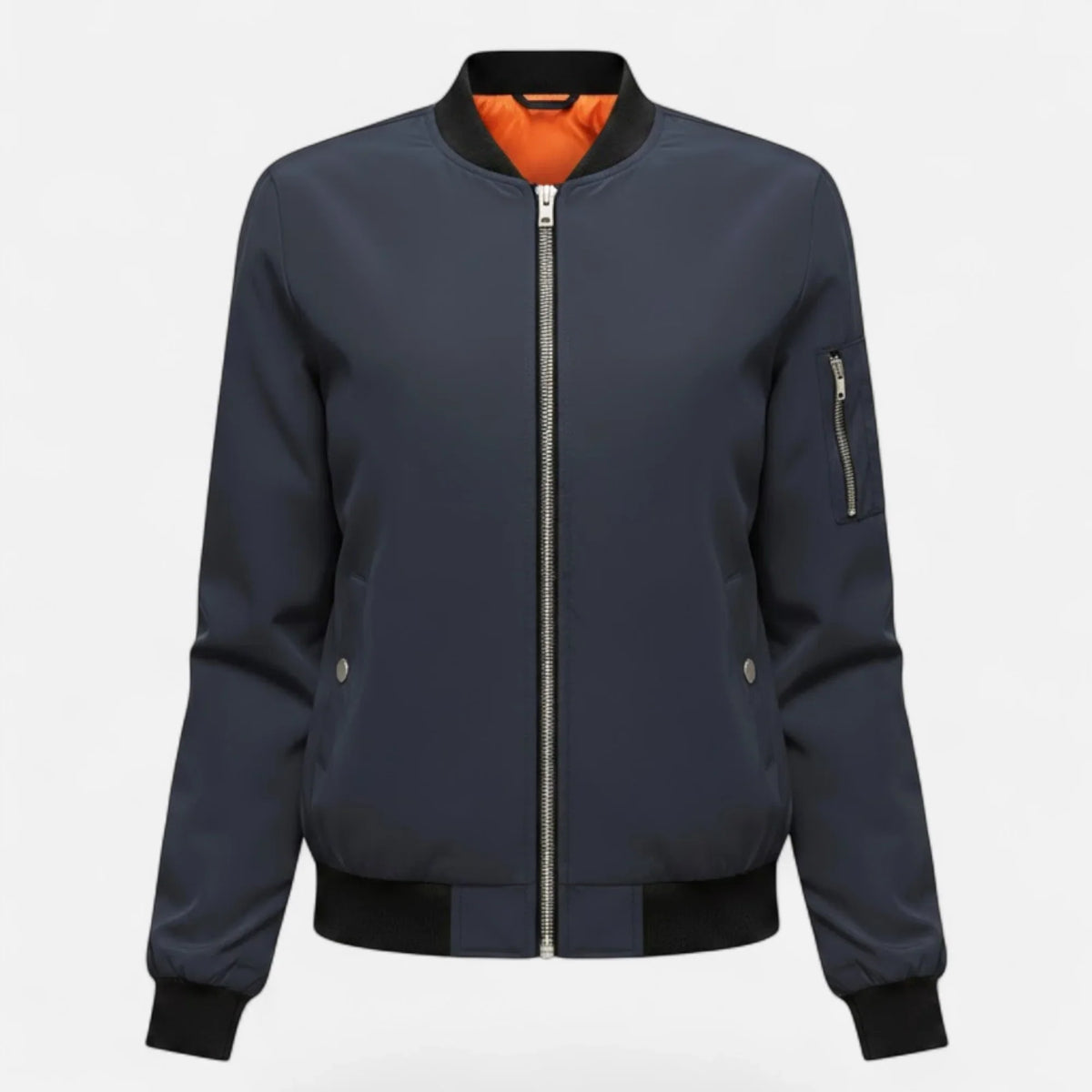 Isabelle | Women's Zip Up Bomber Jacket with Ribbed Cuffs and Zippered Pocket