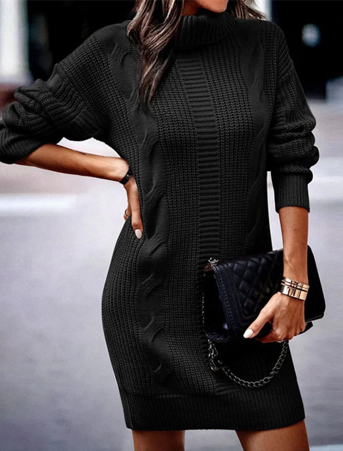 Isadora | Cable Knit Mini Dress with Turtleneck for Women