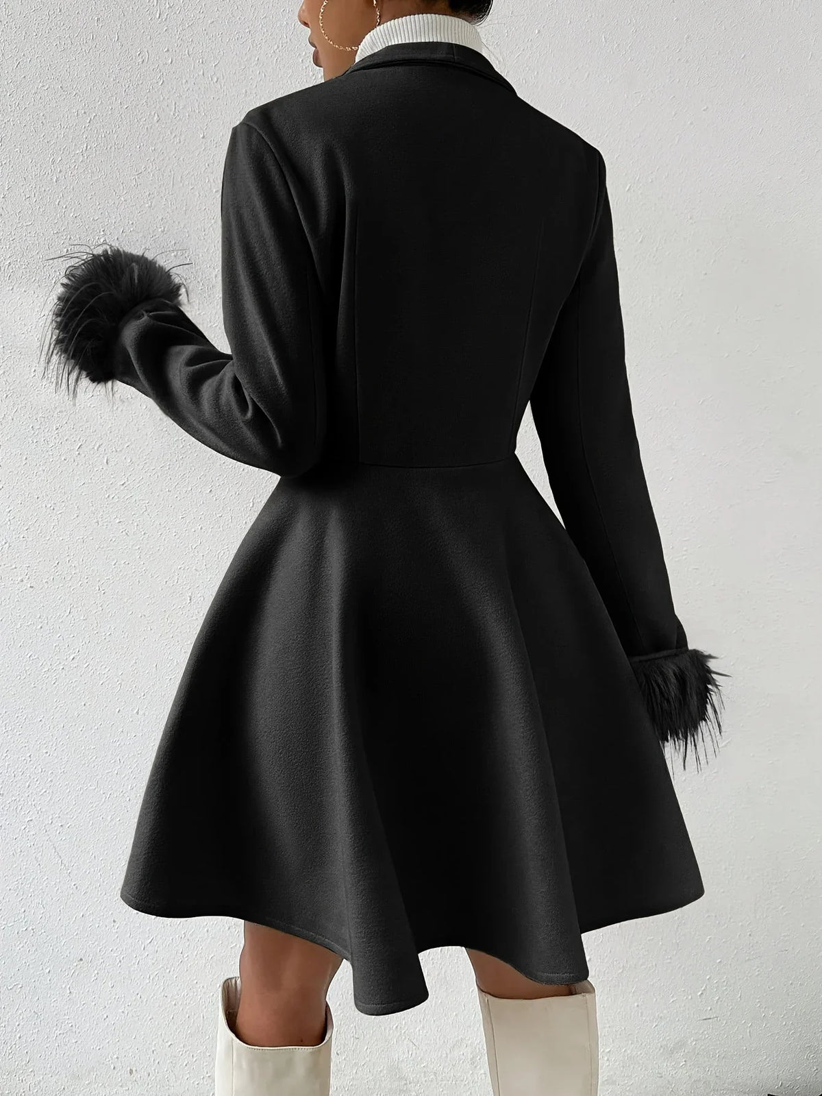 Isobel | A-Line Fur Coat with Notch Lapels and Single-Button Closure