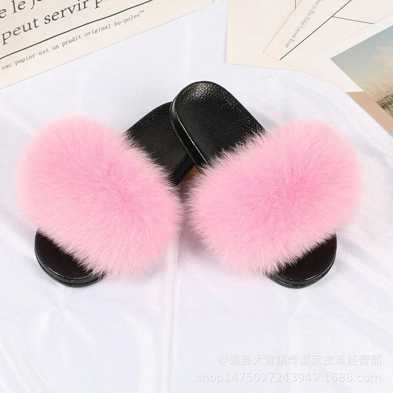 Isobel | Women's Slip On Open Toe Plush Faux Fur Slide Sandals with Comfort Fit