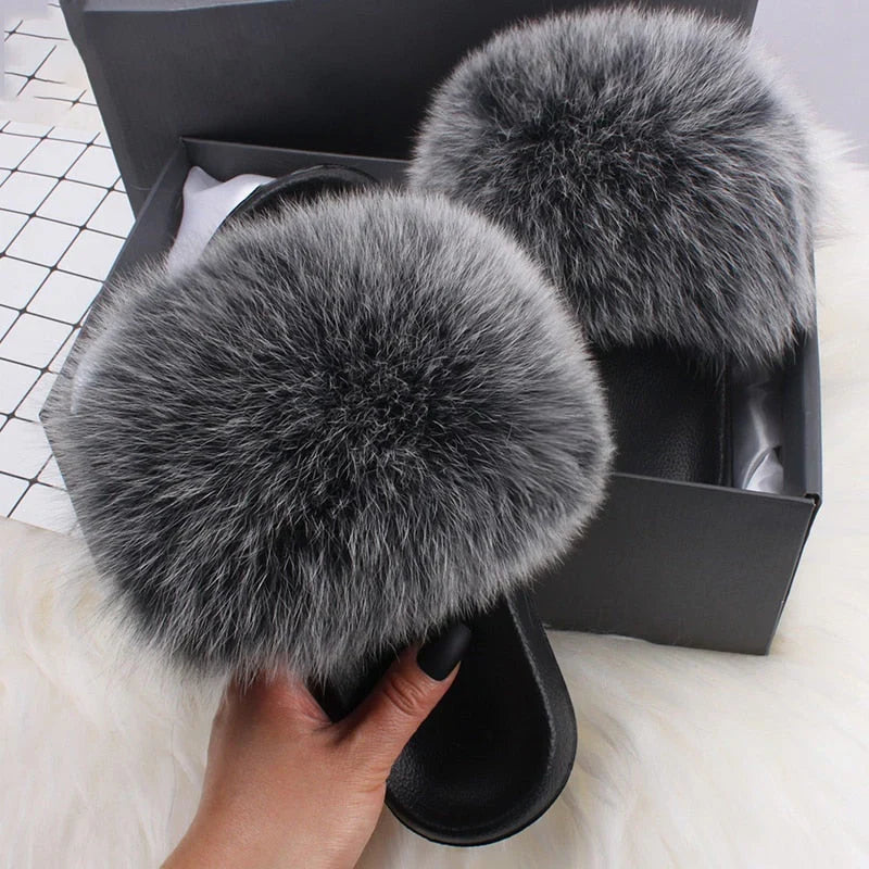Isobel | Women's Slip On Open Toe Plush Faux Fur Slide Sandals with Comfort Fit