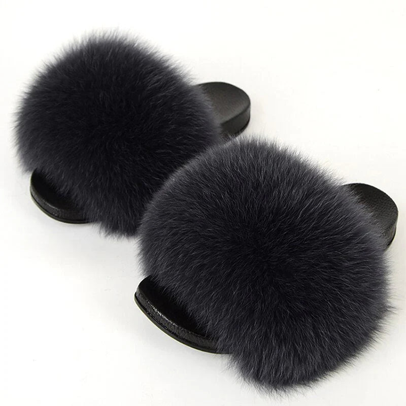 Isobel | Women's Slip On Open Toe Plush Faux Fur Slide Sandals with Comfort Fit