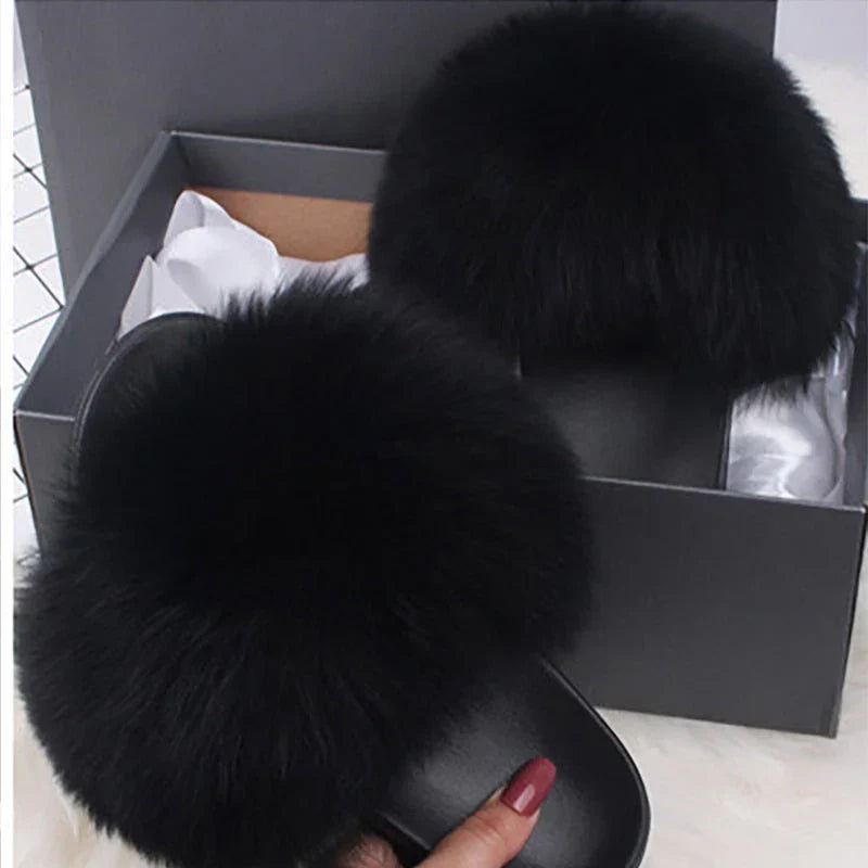 Isobel | Women's Slip On Open Toe Plush Faux Fur Slide Sandals with Comfort Fit