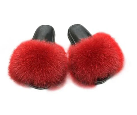 Isobel | Women's Slip On Open Toe Plush Faux Fur Slide Sandals with Comfort Fit
