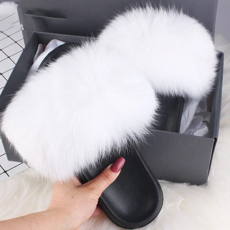 Isobel | Women's Slip On Open Toe Plush Faux Fur Slide Sandals with Comfort Fit