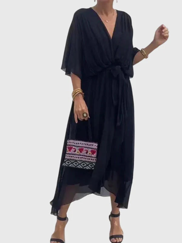 Isobel | Wrap V-Neck Summer Maxi Dress with Dolman Sleeves