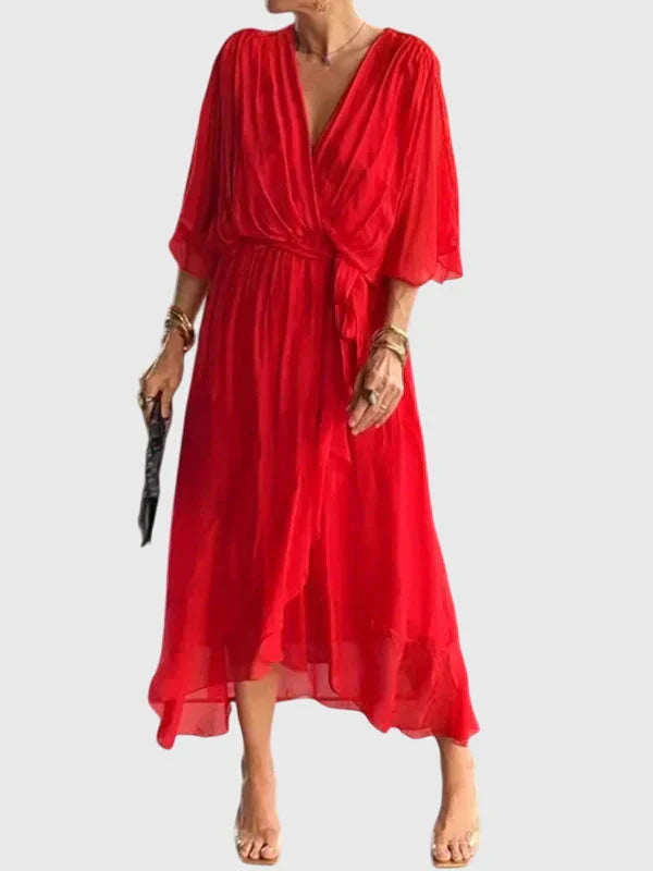 Isobel | Wrap V-Neck Summer Maxi Dress with Dolman Sleeves