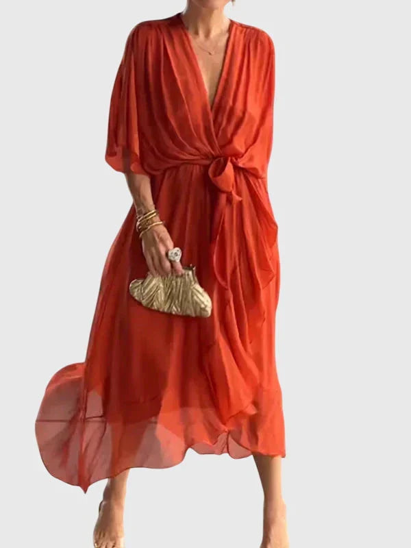Isobel | Wrap V-Neck Summer Maxi Dress with Dolman Sleeves