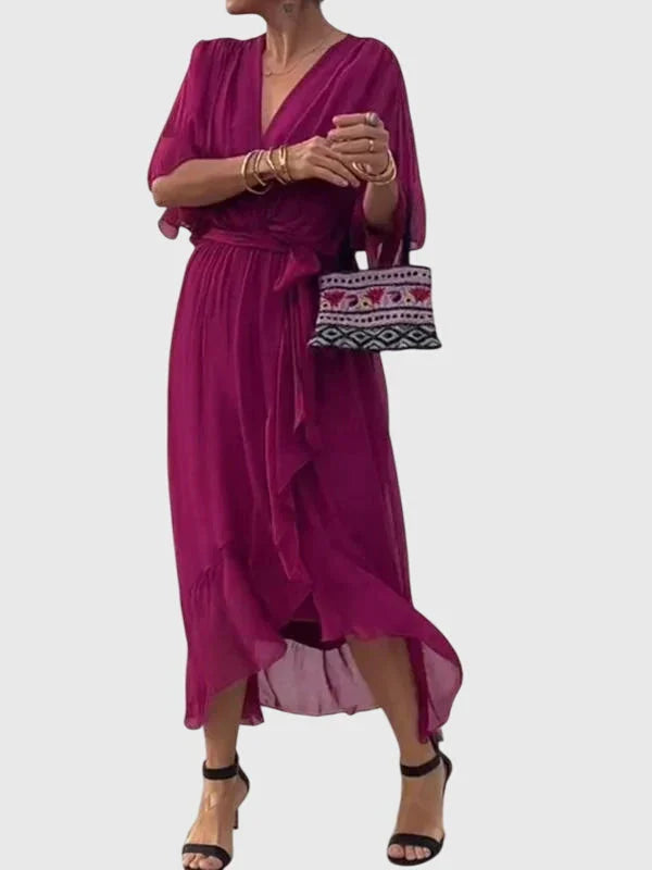 Isobel | Wrap V-Neck Summer Maxi Dress with Dolman Sleeves