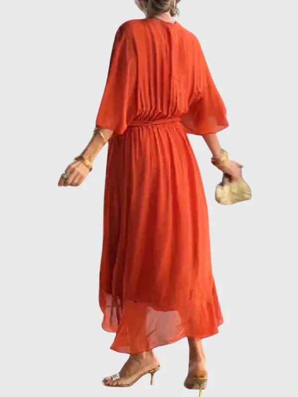 Isobel | Wrap V-Neck Summer Maxi Dress with Dolman Sleeves