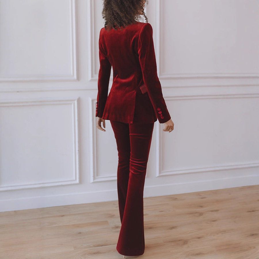 Ivette | Velvet Blazer and Wide Leg Pants Set for Women