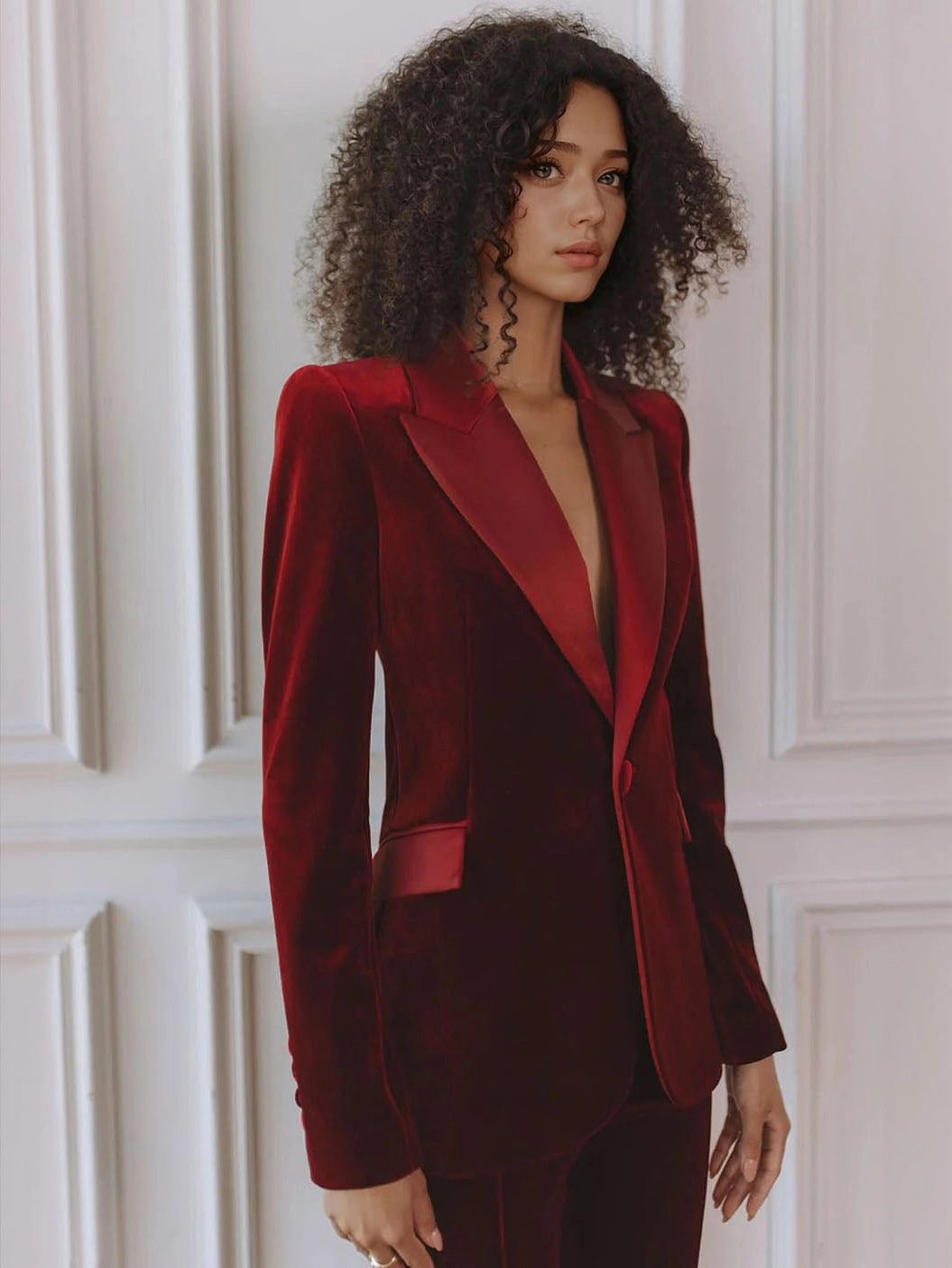 Ivette | Velvet Blazer and Wide Leg Pants Set for Women