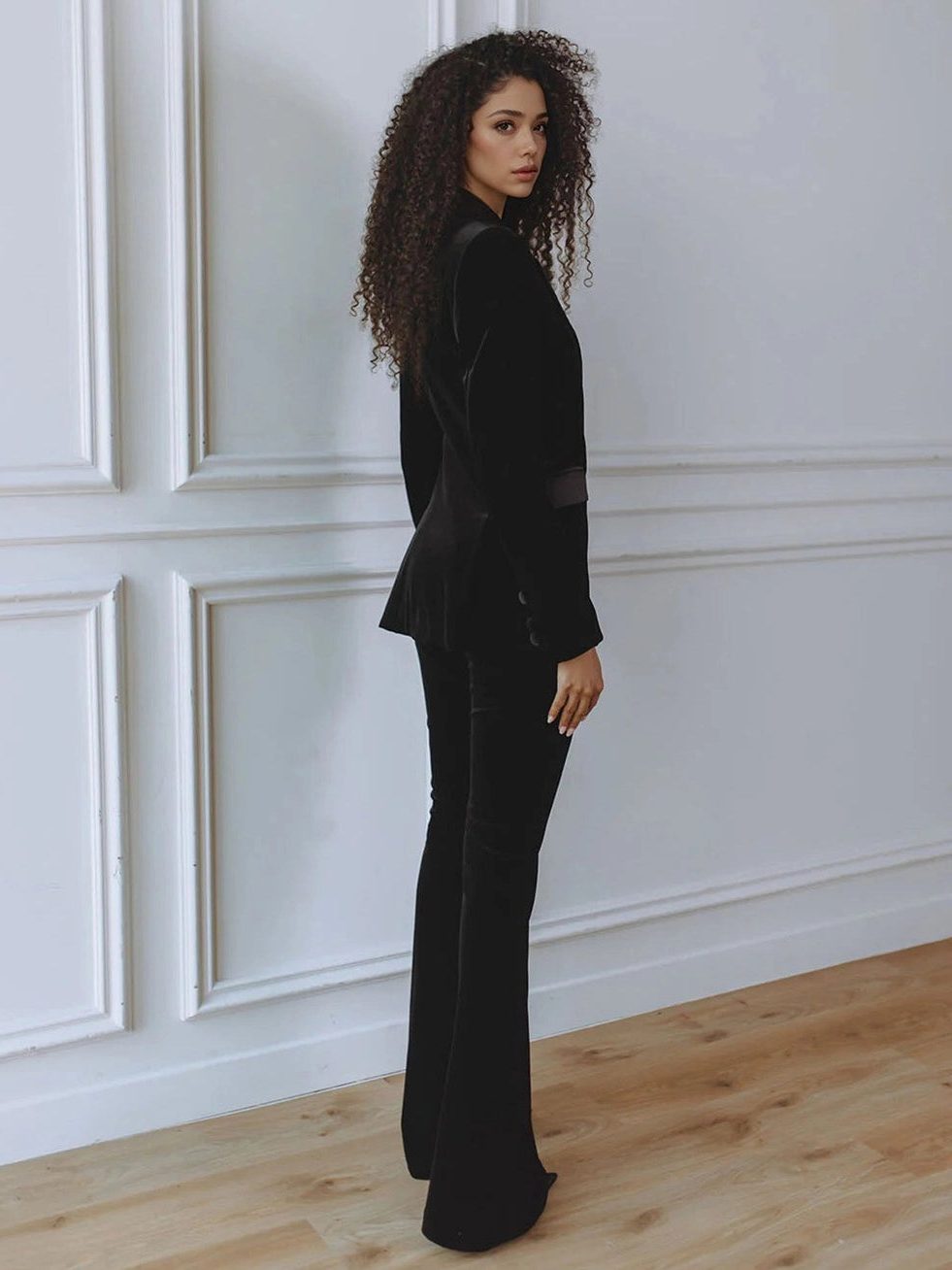 Ivette | Velvet Blazer and Wide Leg Pants Set for Women