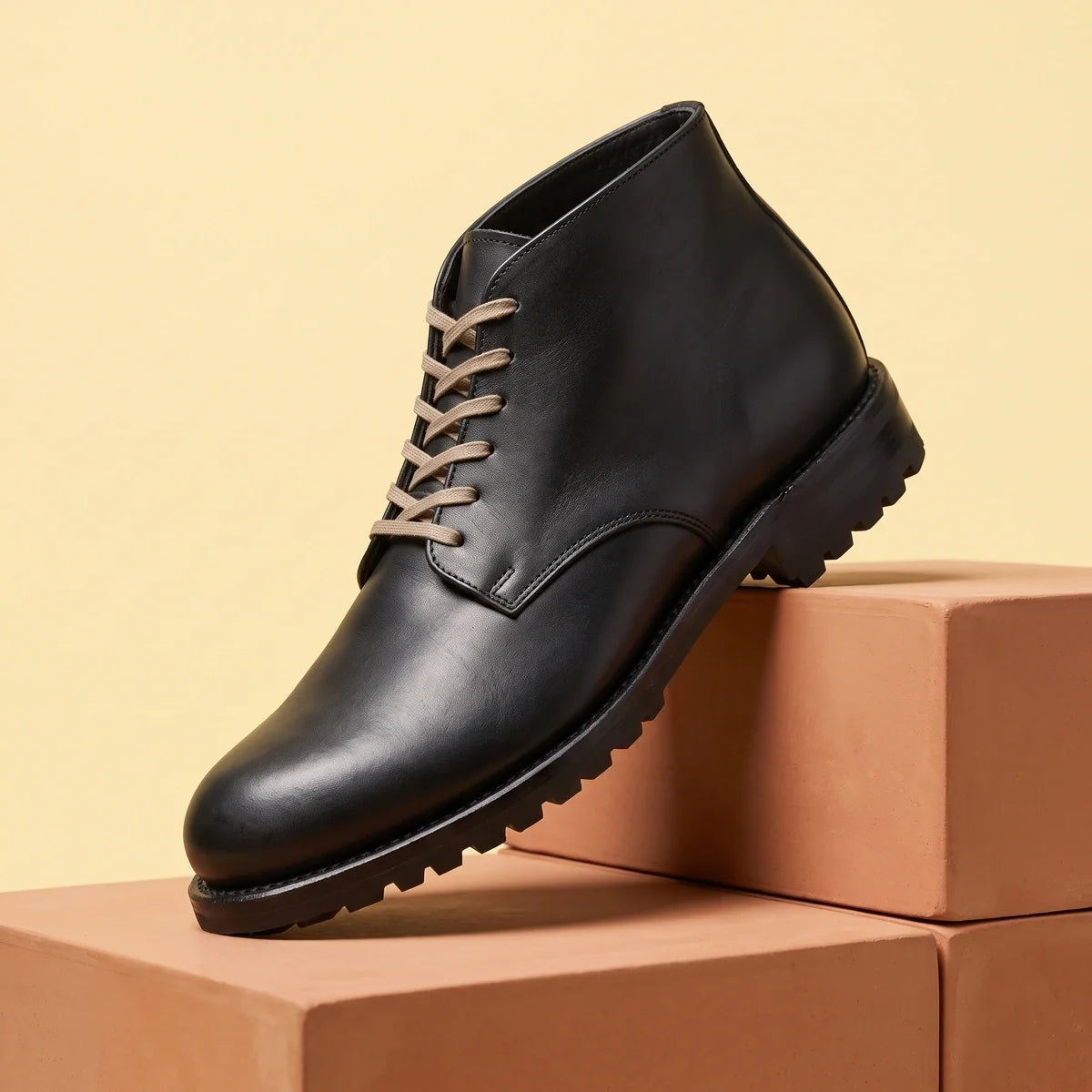 Ivor Vegan Leather Lace Up Lug Sole Boots