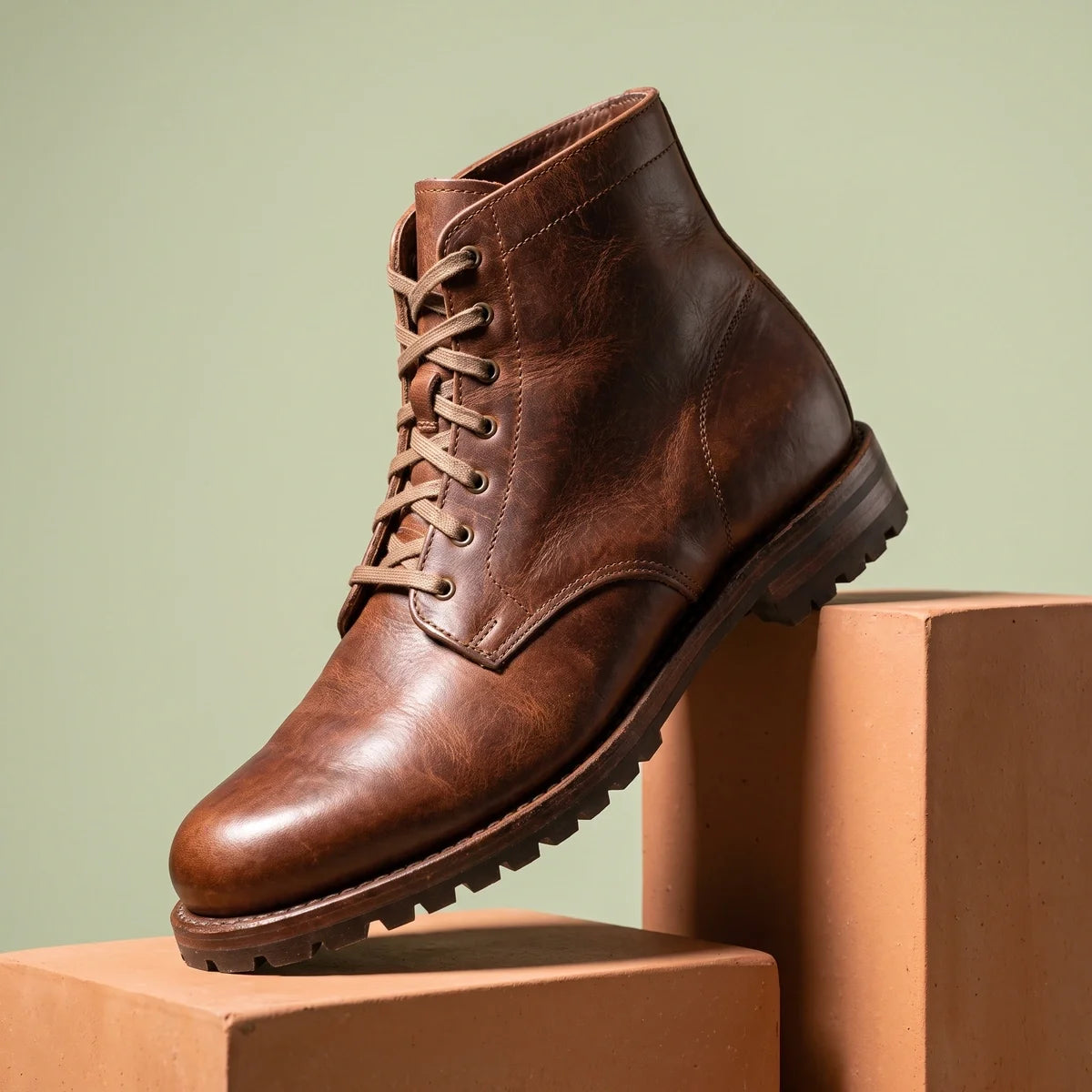 Ivor Vegan Leather Lace Up Lug Sole Boots