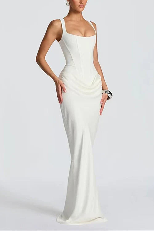 Janet | Square Neck Bodycon Evening Maxi Dress with Draped Waist