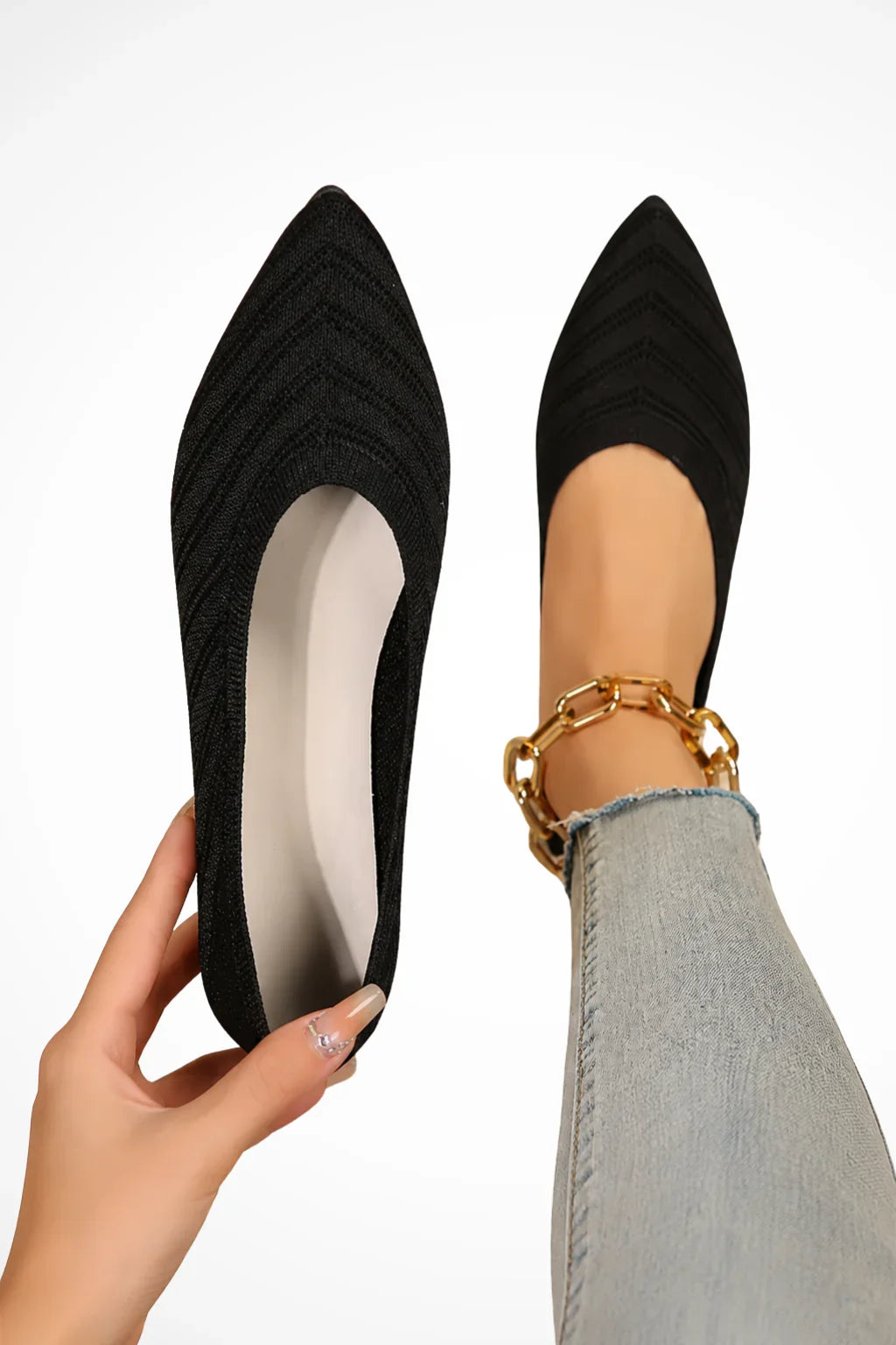Janet | Women's Almond Orthopedic Slip On Pointed Toe Knit Loafer Shoes