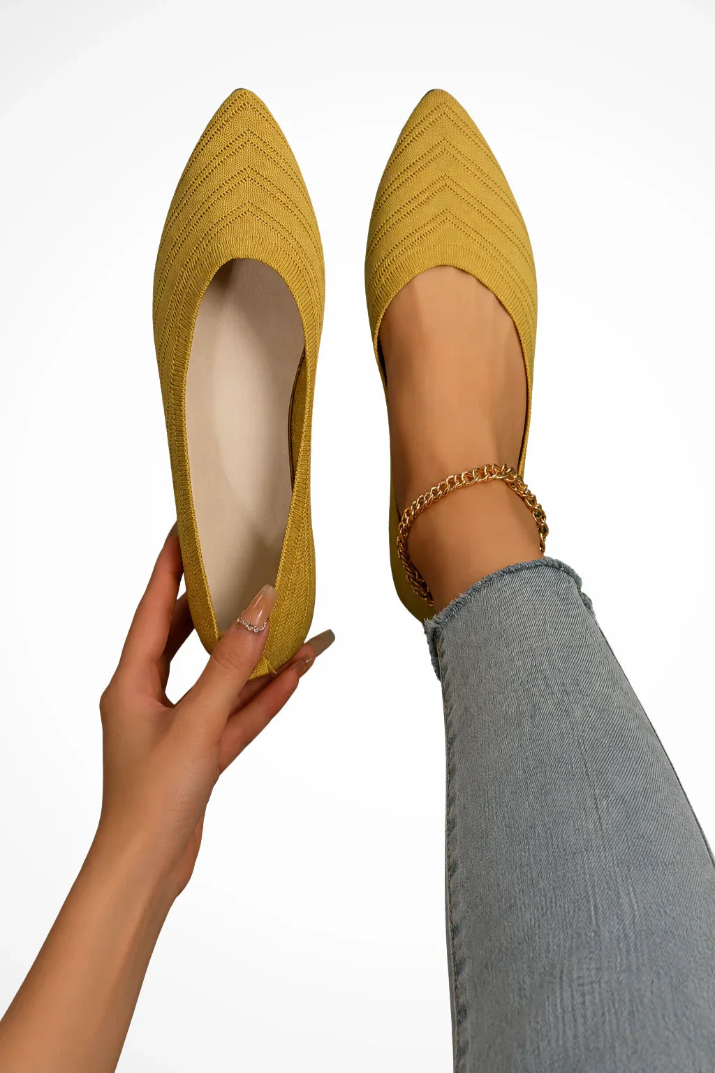 Janet | Women's Almond Orthopedic Slip On Pointed Toe Knit Loafer Shoes