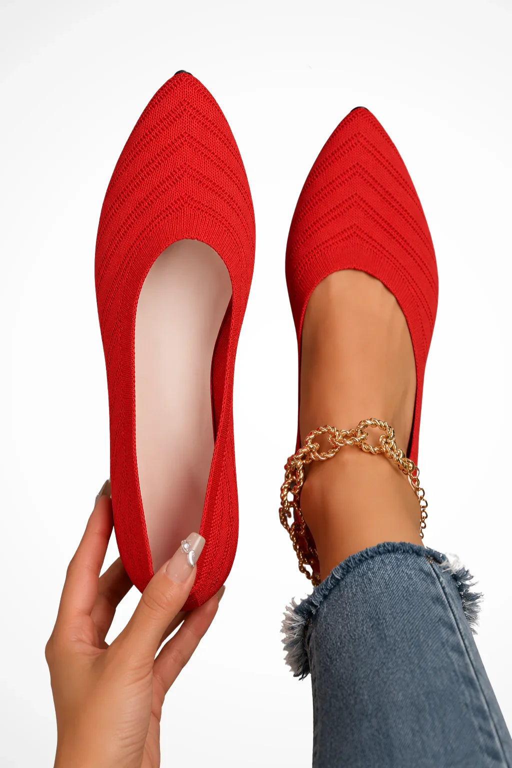 Janet | Women's Almond Orthopedic Slip On Pointed Toe Knit Loafer Shoes