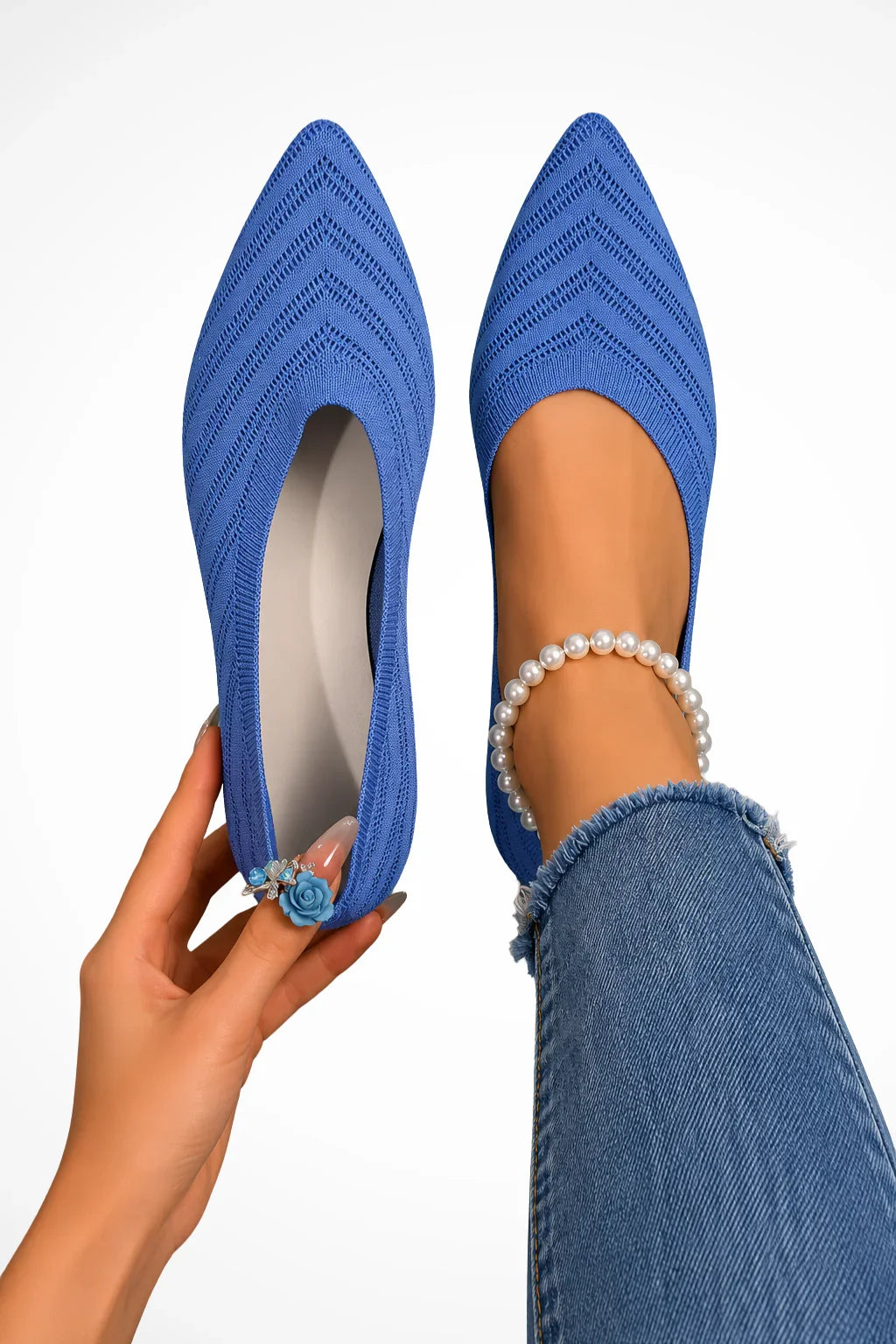 Janet | Women's Almond Orthopedic Slip On Pointed Toe Knit Loafer Shoes