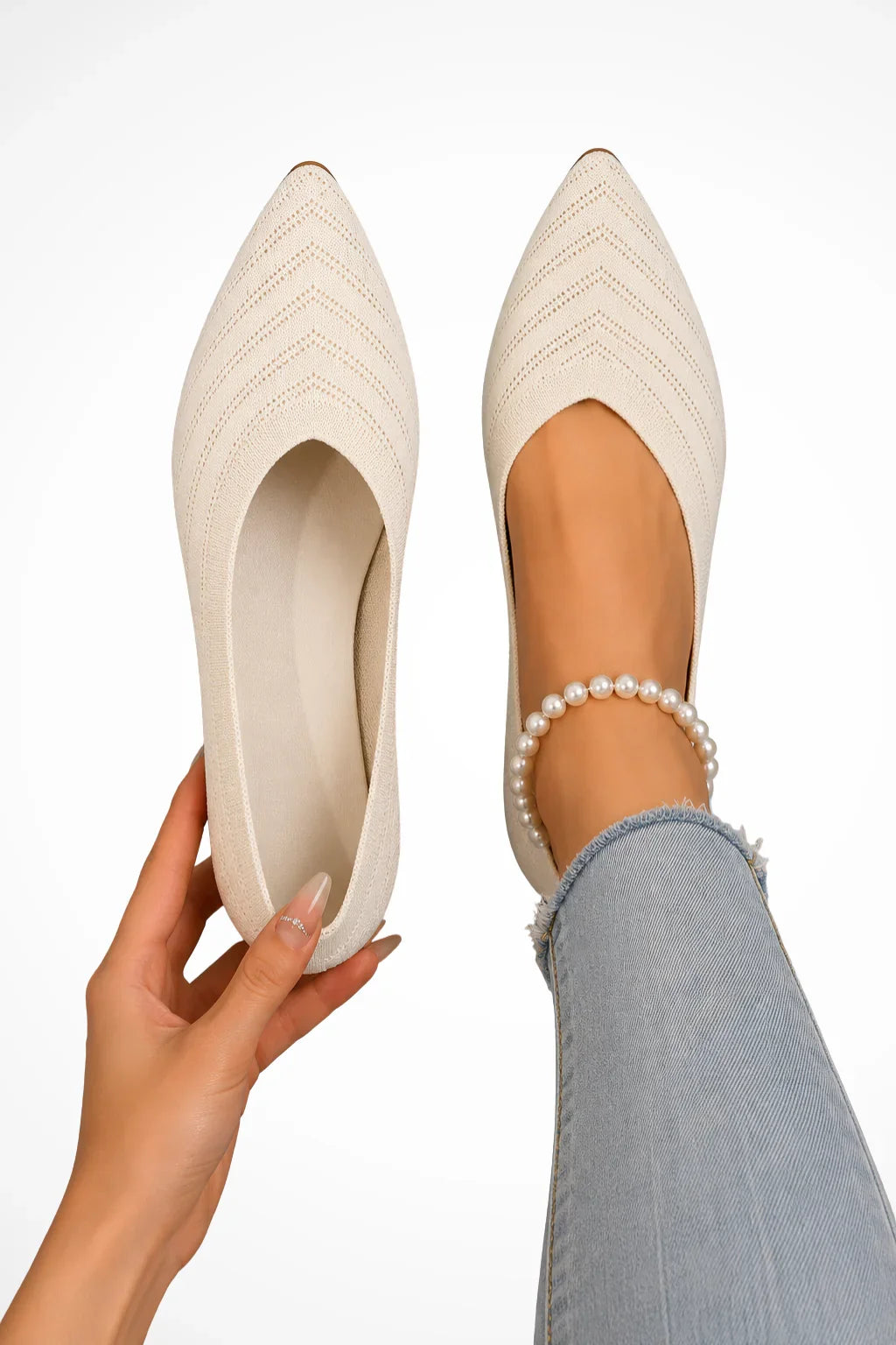 Janet | Women's Almond Orthopedic Slip On Pointed Toe Knit Loafer Shoes