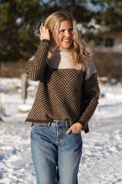 Janet | Women's High Neck Chevron Knit Oversized Sweater