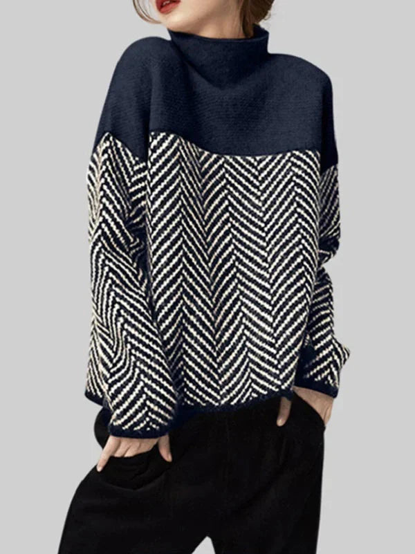 Janet | Women's High Neck Chevron Knit Oversized Sweater