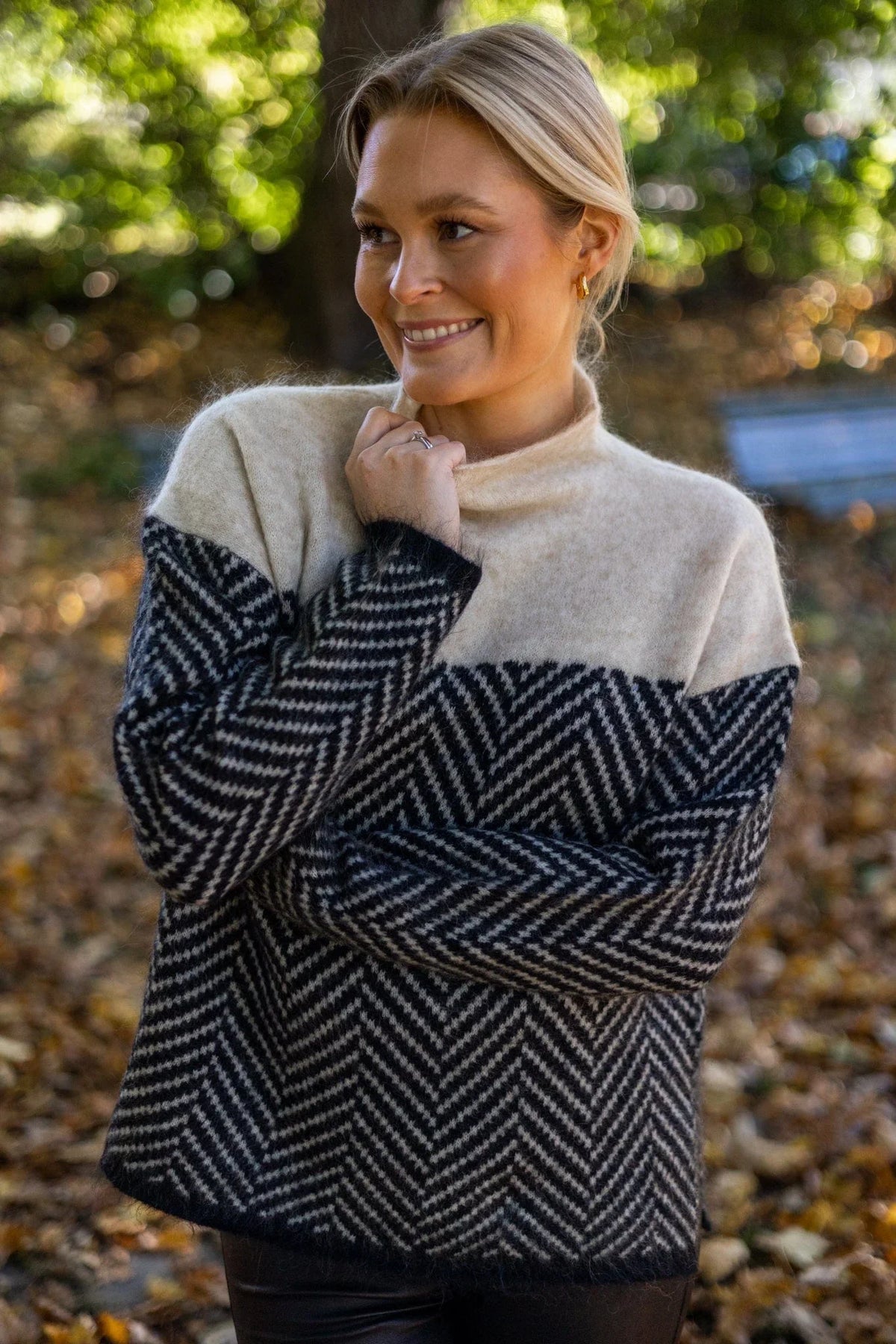 Janet | Women's High Neck Chevron Knit Oversized Sweater