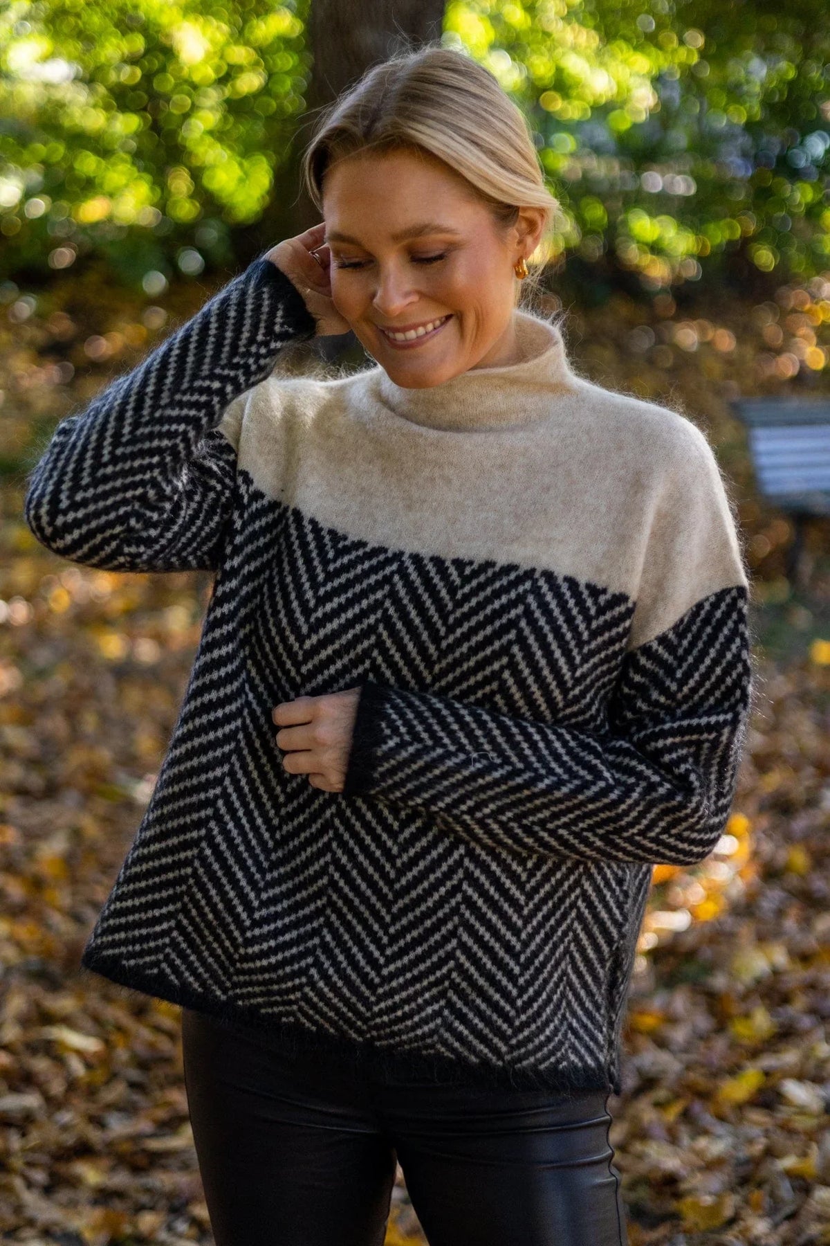 Janet | Women's High Neck Chevron Knit Oversized Sweater
