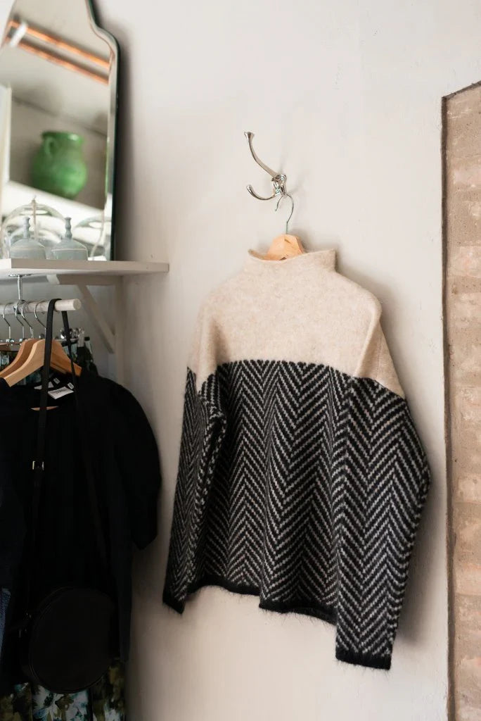 Janet | Women's High Neck Chevron Knit Oversized Sweater